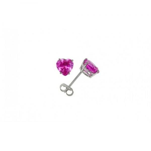 14K White Genuine Gold Heart Pink Imitation Diamond
